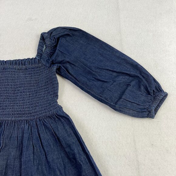 J.Crew Chambray Denim Smocked Puff-Sleeve Dress Women's XXS Blue Midi Casual NWT - Picture 3 of 13